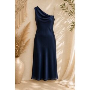 One Shoulder Dress Pink Rose Women's Large Black Gold Chain Strap Cocktail NWT